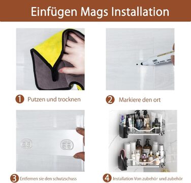 Поличка для душу без свердління, кутова, 2 шт. Органайзер для ванної кімнати з 4 гачками, чорний. Аксесуар для душу, тримач для шампуню. (B-silver)