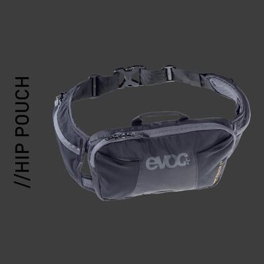 Поясна сумка EVOC HIP Pouch 1 л чорна для велосипедистів, з системою AIR PAD, двома кишенями на поясі і додатковими відділеннями, для велотурів та трейлів