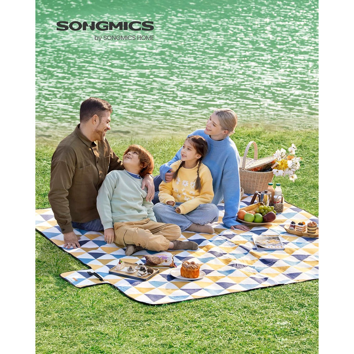 Пікнікова килимок SONGMICS 300x200 см, водонепроникний, складний, для парку, саду, пляжу, жовто-сині трикутники