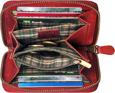Benthill Wallet Women's Small Genuine Leather | Wallet with RFID Protection | Flat Slim Card Holder with Zipper & 6 Card Slots, Color: Red