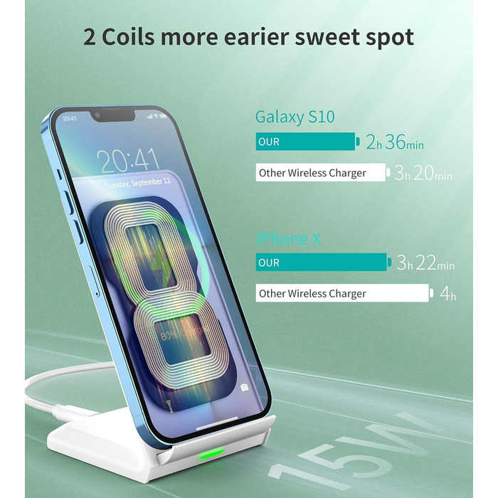 Бездротова зарядка з підставкою для смартфонів iPhone, Samsung, Google. Швидка індуктивна зарядка для телефонів.
