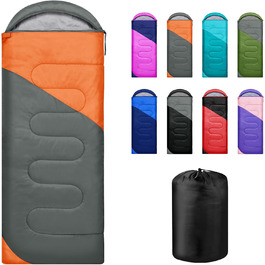 Yarmiene 3-4 Season Sleeping Bag - Adult & Kids Outdoor Sleeping Bag, Rectangular, Warm & Portable for Camping & Hiking (Gray & Orange)