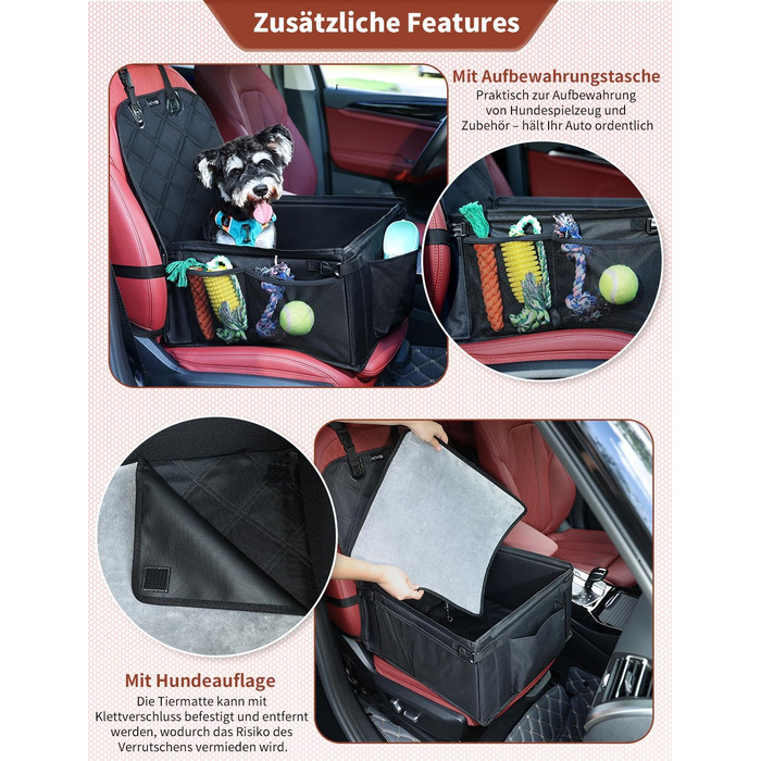 Автокрісло для собак KYG - стабільне, водовідштовхувальне, неслизьке та стійке до подряпин, для маленьких собак, для переднього та заднього сидіння (Чорний) 6696