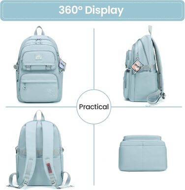 Шкільний рюкзак для дівчаток-підлітків: стильний та водонепроникний, 3-9 клас, для школи та подорожей, блакитний (8529)