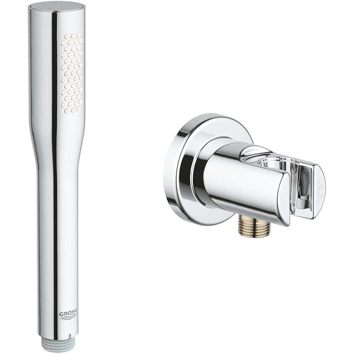 GROHE Vitalio Get - Handbrause 1 Spray Pattern (perfect spray pattern, suitable for flow heaters, double-walled hand shower, Anti-limescale system), silver, 27458000 (Vitalio Get Bundle with wall connector, round)