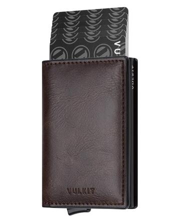 Шкіряний картхолдер VULKIT для чоловіків з RFID захистом, гаманець для карт та готівки (Crazy Horse Espresso)