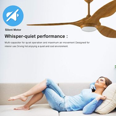 Стеляний вентилятор Reiga з підсвічуванням та пультом керування, 132 см, тихий реверсивний мотор, 6 швидкостей, таймер, регулювання яскравості та 3 колірні температури, світло-коричневі лопаті