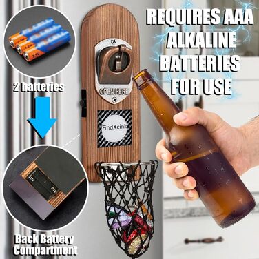 ZONSUSE Bottle Opener Wall Mount Magnet with DIY E-Ink Screen, Vintage Wood Beer Opener Wall with Holder, Customizable Images/Texts, Unique Gift Ideas Gifts for Men Christmas Gifts