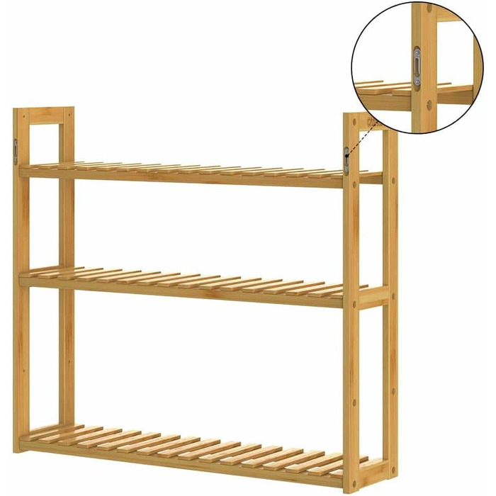 Настінна полиця Casaria з бамбука 60x54 см, 3 яруси, ванна, кухня, вітальня, дитяча, до 30 кг