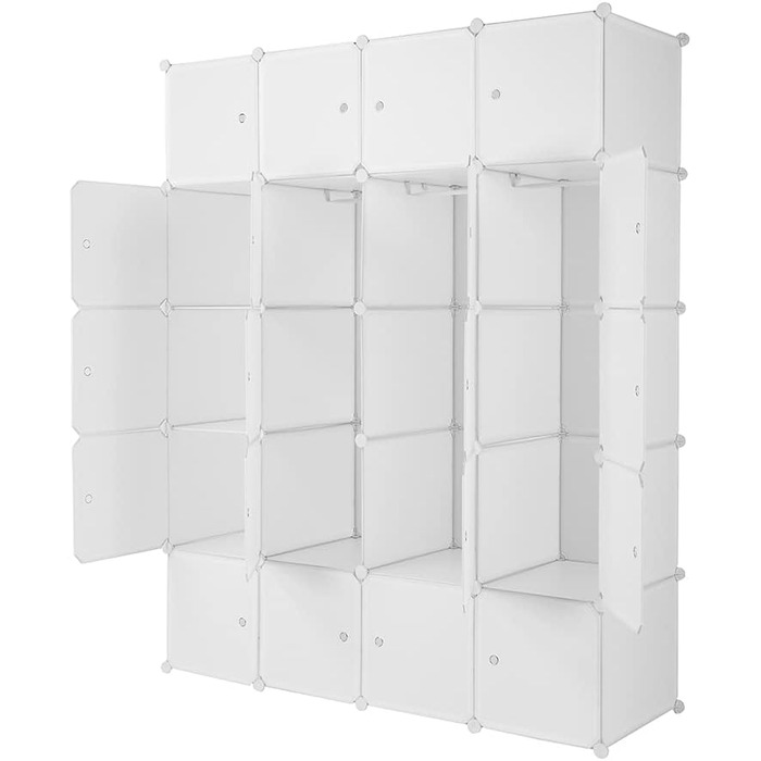 Regal system, 10 dice, plastic wardrobe with doors, modular cabinet for space-saving storage, 70 x 45 x 175 cm, white door & black cabinet. Storage for clothing, shoes etc. (140 x 45 x 175 cm, White-2)