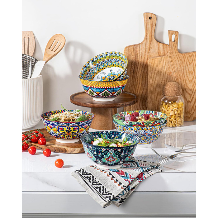 Тарілки для мюслі та супу HENXFEN, 6 шт. - кераміка, богемний стиль