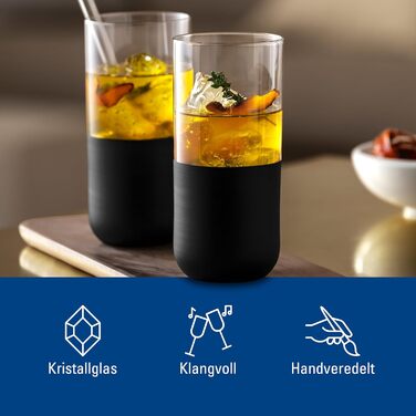 Villeroy & Boch Rock Blanc Long Drink Glasses Set - 4 Piece Cocktail & Mocktail Glasses - 300ml Crystal Glass - Matte White Slate Look