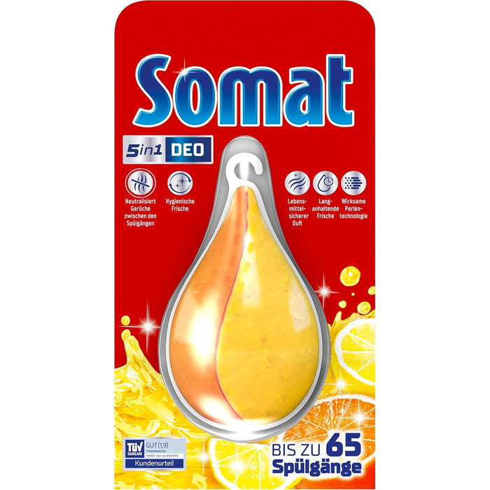 Дезодорант для посудомийних машин SOMAT 5в1 Лимон та Апельсин, нейтралізатор запахів для гігієнічної свіжості, 17 г