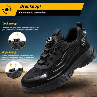 Робочі черевики Werkstein S3 Explorer 3.0: чоловічі та жіночі, з металевим підноском, дихаючі, легкі, спортивного стилю, чорні