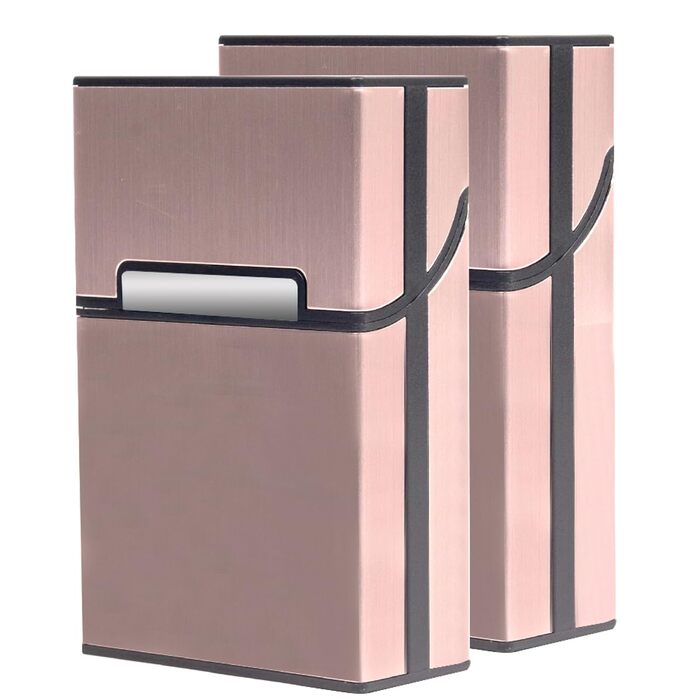 Металеве екіпе для сигарет на 20 сигарет, рожеве золото, сірий, шампань (2 шт.)