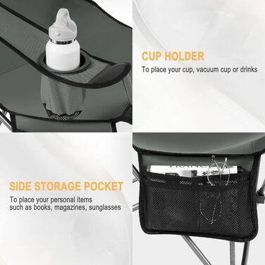 Набір кемпінгових стільців WOLTU 2 шт. з підставкою для ніг, пляжний стілець 2-в-1, вудильник, з підсклянником та сумкою для зберігання (Сірий)