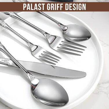 Набір столових приборів 20 предметів Vintage Palast з нержавіючої сталі на 4 особи, поліровані, для посудомийної машини, сріблясті