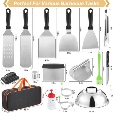 Набір гриль-посуду ZycBernoi: 19 аксесуарів для гриля, плакси посуд з металу, прес для бургерів, дзвоник для плавлення, сумка для транспортування. Ідеально для гриля та BBQ.