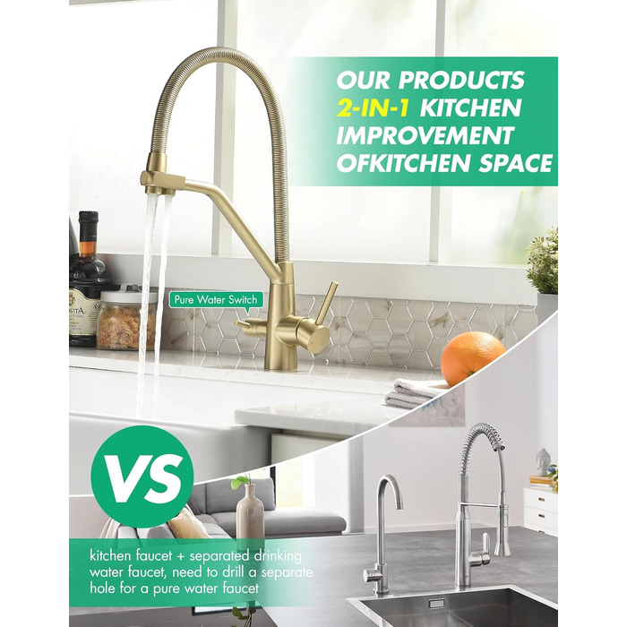 Змішувач кухонний з висувною лійкою 360°, з гальванічним покриттям 