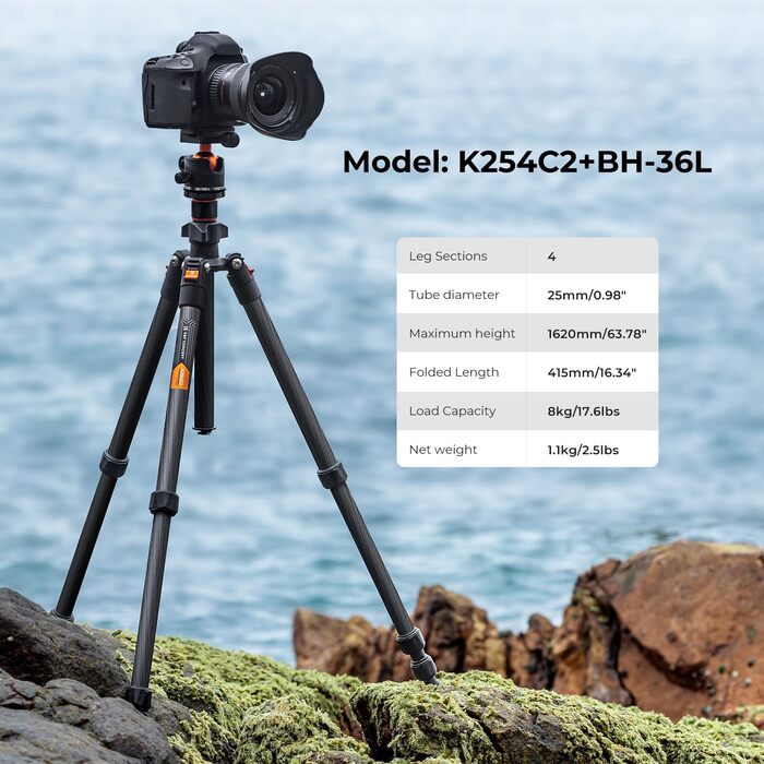 Штатив K&F Concept 200CM (78 дюймів) для камери: трипод з кульковою головкою 360°, моноподом, 1/4'' гніздом, для DSLR, з карбону (162CM+8KG)