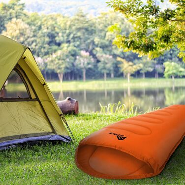 Спальний мішок Azark Premium, 350 г/м², легкий та водонепроникний, 4-сезонний для кемпінгу, трекінгу та відпочинку на природі. Підходить для дорослих та дітей. Помаранчевий колір.