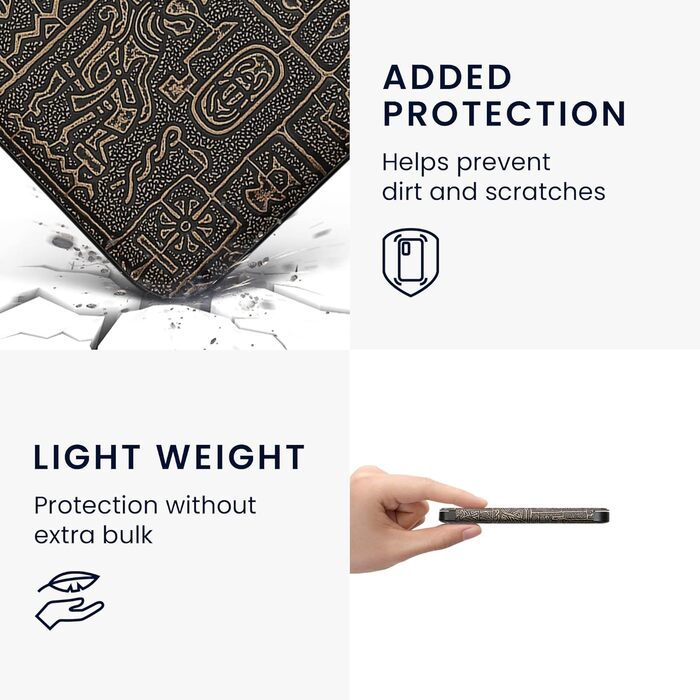 Чохол-книжка kwmobile для Kobo Clara 2E / Tolino Shine 4 - з єгипетськими ієрогліфами, золотий/чорний