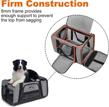 Транспортна переноска для котів та собак, що складається, для подорожей літаком. Підходить для великих котів та цуценят. Сіра переноска для тварин, розмір L (45x28x28 см)