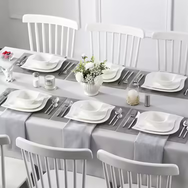 MALACASA, Elvira Series, 18-Piece Cream White Porcelain Dinnerware Set Table Service Combination Service with 6 Dinner Plates, 6 Dessert Plates, 6 Cereal Bowls each, Dinnerware Set for 6 People Elvira - Cream White 18 Pieces