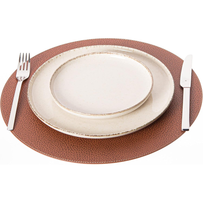 Nikalaz Placemats and Coasters made of Recycled Leather, Table Sets, 2 Piece Table Mats, Placemats 33 cm (Crocodile Embossing) (Dirty Brown)