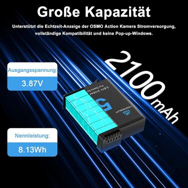 Набір акумуляторів та зарядного пристрою для DJI Osmo Action 4/3: 2x акумулятор 1800mAh + Dual USB LED зарядний пристрій