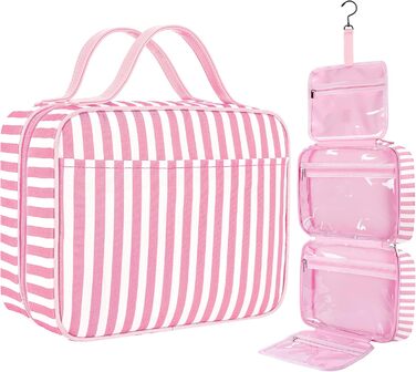 Сумка для косметики IDEATECH, дорожня, водонепроникна, для чоловіків та жінок, рожево-смугаста, з петлею для підвішування