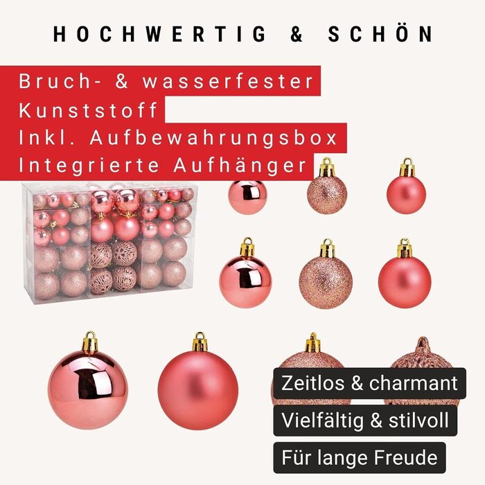 Набір прикрас для ялинки WOMA: 100 кульок різних кольорів (рожевий-рожевий) - пластикові, для ялинки