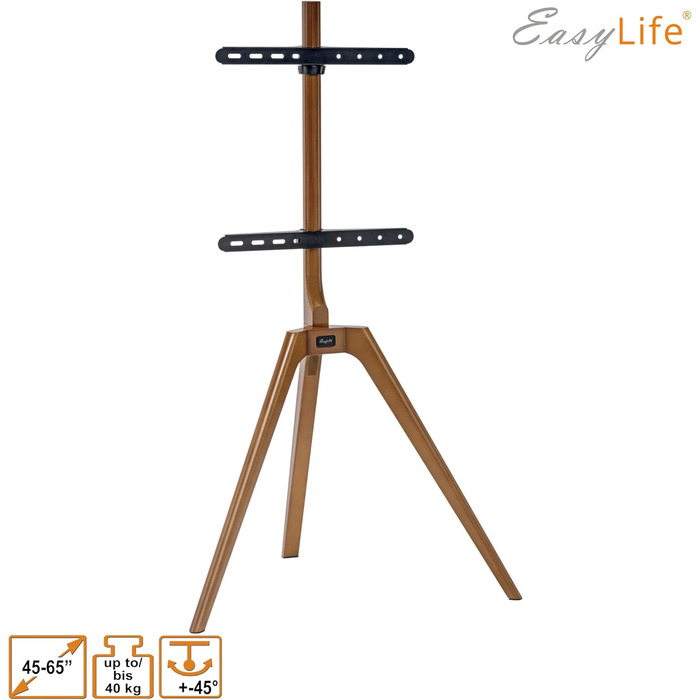 Підставка для телевізора EasyLife з дерева, штангель, трипод, для студії, до 65 дюймів, до 40 кг, поворотна, регульована по висоті, з управлінням кабелів, VESA до 400x400 (Чорний/Бук) (Білий/Волоський горіх)