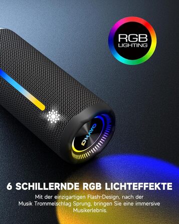 Bluetooth Портативна Колонка OHAYO з LED підсвіткою, 25W, IPX7, 24h, Bass Boost, 6 RGB режимів, для активного відпочинку, чорна