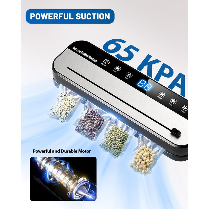 Вакуумний пакувальник FANNOU 5-в-1 для продуктів харчування, з зовнішнім вакуумуванням для банок та контейнерів, чорний