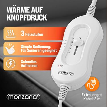 Електрична ковдра Monzana® 150x80 см, 3 режими нагріву, 60 Вт, біла, з захистом від перегріву, придатна для прання