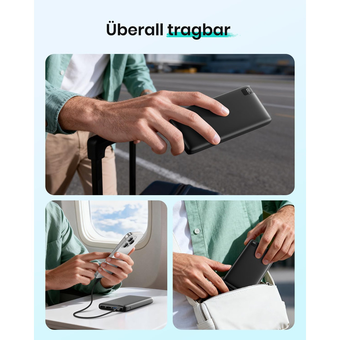 Power Bank A ADDTOP 26800mAh з LED дисплеєм та 4 виходами, 22.5W швидка зарядка, PD3.0, QC4.0, USB-C, для iPhone, Galaxy, Tablette, чорний