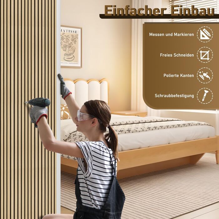 Акустичні настінні панелі з дерева та фетру 120x60 см, звукопоглинаюча обробка стін з шпоном дуба, набір 2 шт (1,44 м²), колір дуб