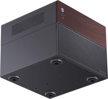 Корпус Jonsbo N4 NAS чорного кольору – компактний Micro-ATX корпус для саморобних NAS, підтримка 6x 3.5' та 2x 2.5' HDD, 4 слоти Low-Profile, USB-C & USB-A, дерев'яний дизайн