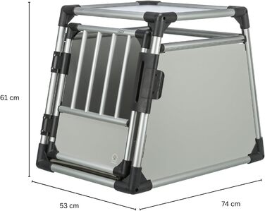 Тріксі переносна клітка для собак, алюміній, срібна, розмір M (53x61x74 см) - стабільна, тиха, з безпечним замком та неслизьким килимком