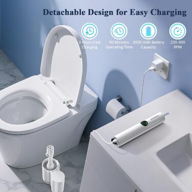 Електрична щітка для унітазу Redagod з настінним кріпленням, подвійним контейнером та змінною насадкою (5 одноразових серветок) з бризкозахистом, 1 шт.