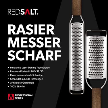 Преміум набір терок REDSALT з нержавіючої сталі з ручкою з волоського горіха — універсальна кухонна терка для лимона, імбиру, моркви, сиру, пармезану, професійний кухонний зестер та джулієн