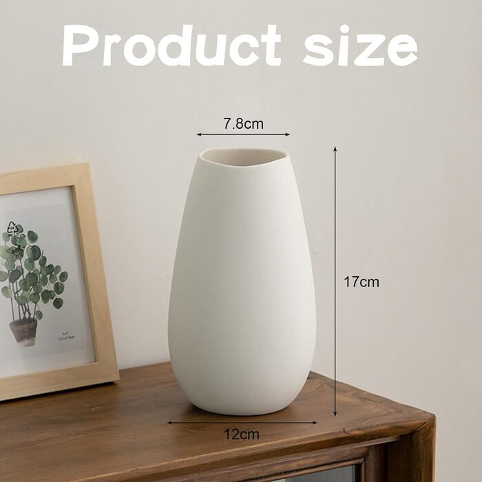 Керамічна ваза RANJIMA біла, ваза для квітів, декор, сучасний стиль, кругла, для пампас трави, 17 см, для дому та офісу