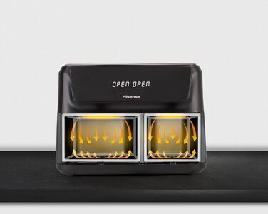 Фритюрниця повітряна Hisense HAF2700DCD, 2700 Вт, 11 л, 8 програм, антипригарне покриття, дисплей, енергоефективна, SyncServe, чорний, подвійний кошик