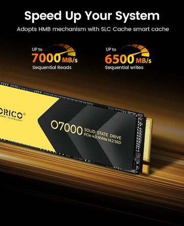 ORICO NVMe SSD 1TB PCIe 4.0 M.2 2280 Внутрішній SSD з радіатором для ПК та ноутбуків (7000 MB/s чтение, 6500 MB/s запись)
