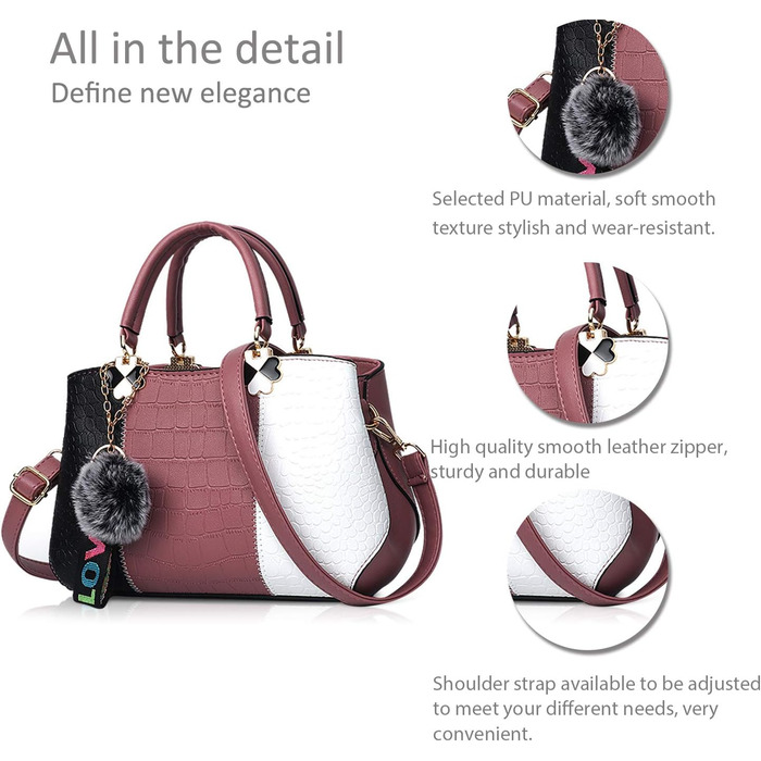 Сумка жіноча NICOLE & DORIS 2025 шкіряна чорна з пухнастим брелоком та знімним ремінцем через плече