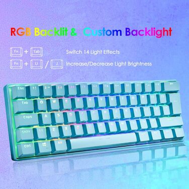 Ігровий комплект клавіатури та миші MK21: механічна клавіатура 60% з RGB підсвічуванням (62 клавіші), миша 6400 DPI та килимок для миші. Сумісний з PS4, Xbox, PC. Кольори: чорний/блакитний (Blue Switch)