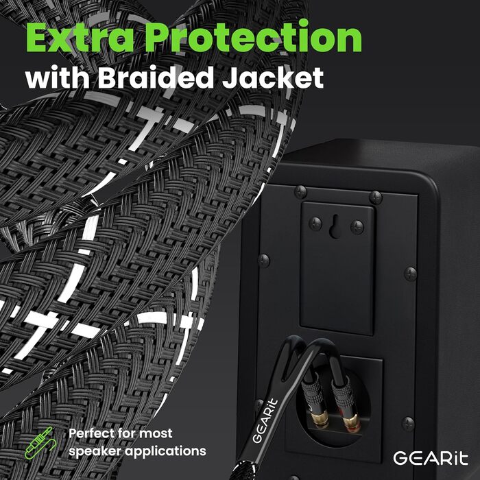 Акустичний кабель GEARit OFC 14 AWG HiFi для колонок, 2-жильний з позолоченими банановими роз'ємами, 4.57 м, чорний (2 шт. у комплекті)