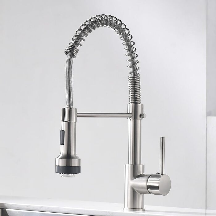 Кухонний змішувач AIMADI висувний, високотискний, з 2 режимами (струя та розпилення), поворотний на 360°, однорідний, для кухонної мийки (з нержавіючої сталі)