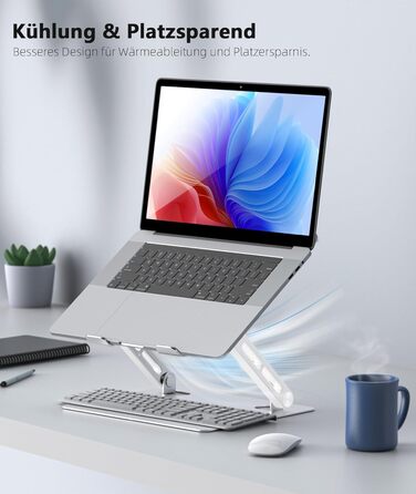 Adjustable Laptop Stand for Desk - 360° Rotating Base, Ergonomic Riser for MacBook Pro/Air, HP, Dell, Lenovo (10-17 inch)